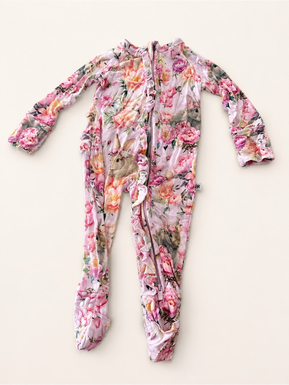 Bums & Roses Somebunny Ruffle Footie 0-3M